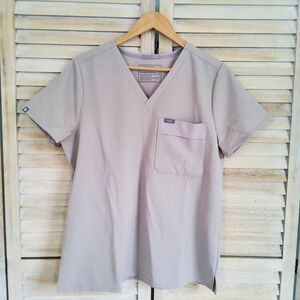 FIGS One Pocket Vneck Short Sleeve Tan Beige Scrub Shirt Top Size Large